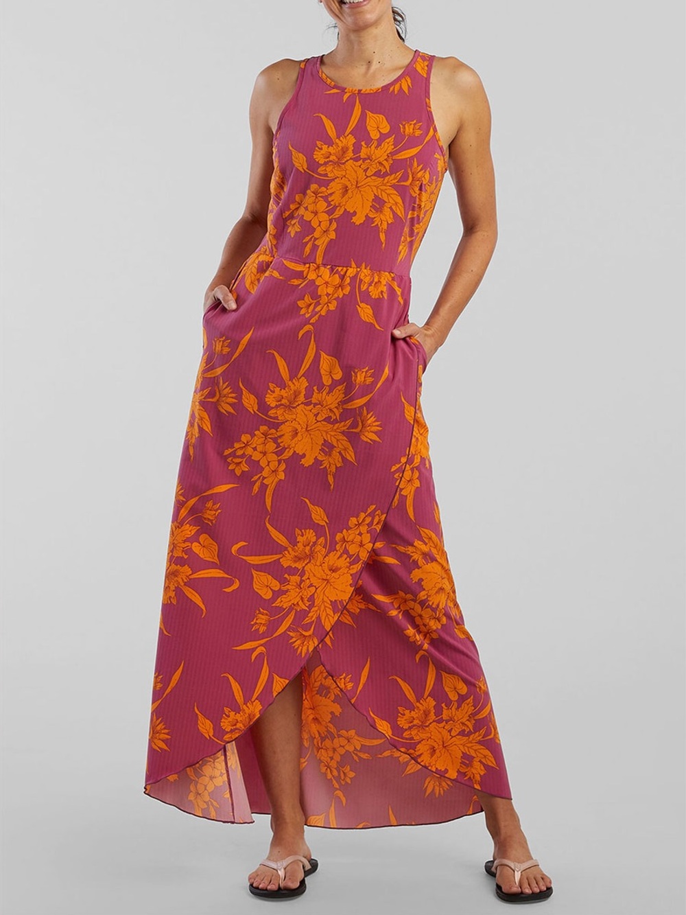 NWT Toad & Co Sunkissed Crusher Maxi Dress UPF Flame Leaf Texture Print Size L